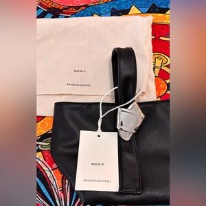 MERIT Brandon Maxwell Black clutch/wristlet with Silver Detail -NEW WITH DUSTBAG